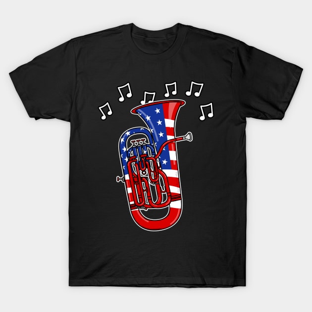 4th July Euphonium American Flag Brass Musician T-Shirt by doodlerob